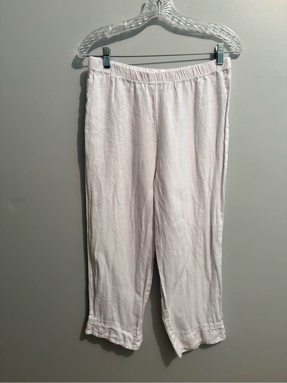 Hot Cotton Women’s Small White Elastic Waist Linen Pants Capri Beachy Travel